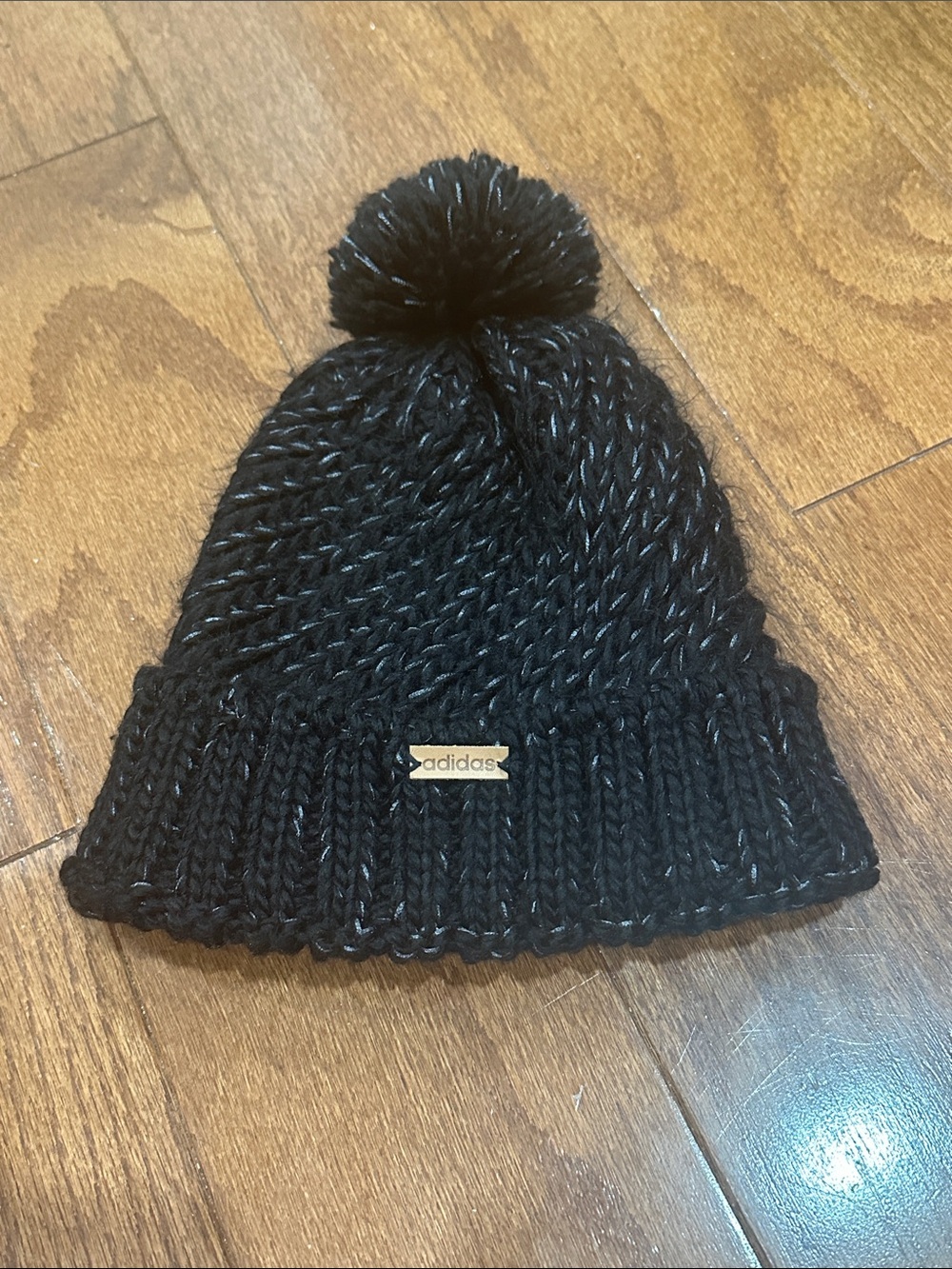 adidas Black and silver chunky Knit Pom Beanie